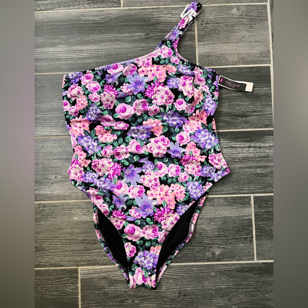 NWT Victorias Secret Purple & Pink Floral One Shoulder Bathing Suit